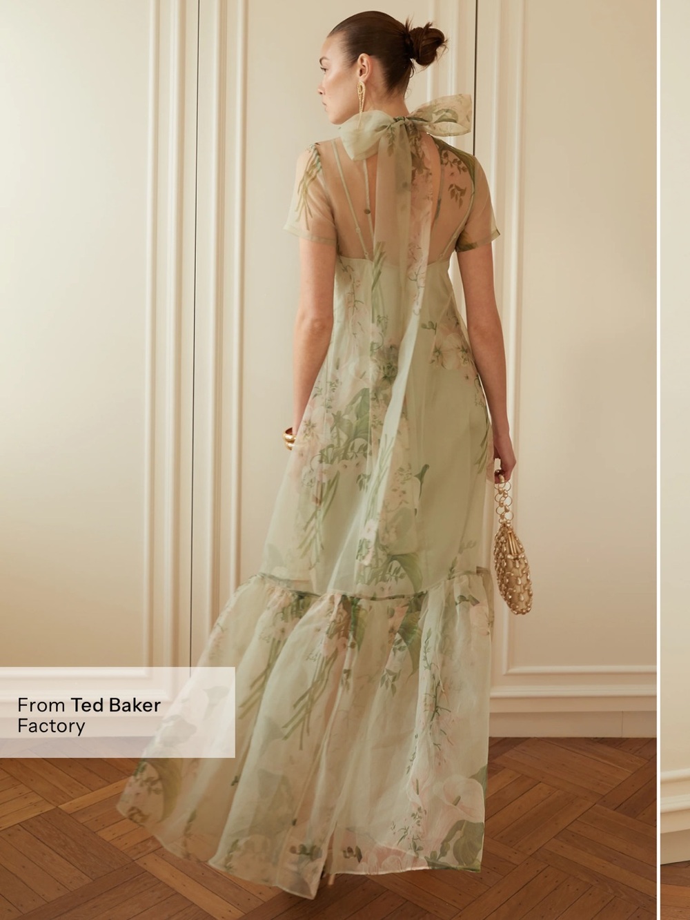 NWT CAARA Few Moda Melody Organza Maxi Dress in Mint Blossom. Size M